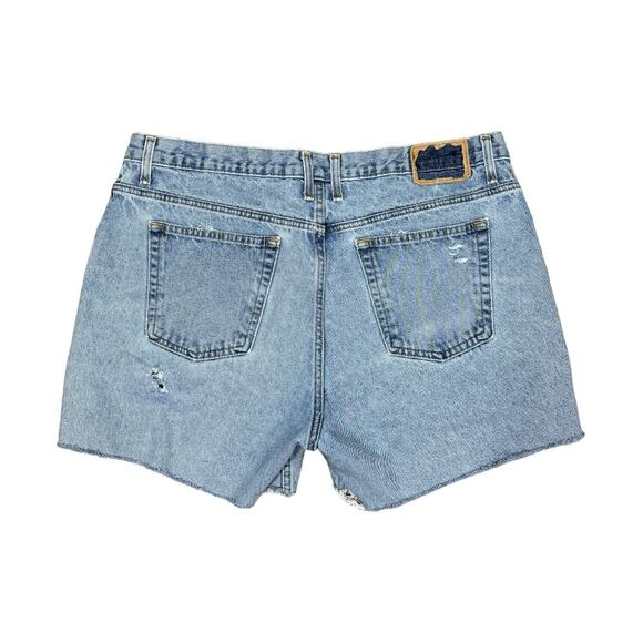 Custom Reworked Light Wash Denim Cutoffs Shorts 38 Blue Distressed High Rise - Picture 2 of 6